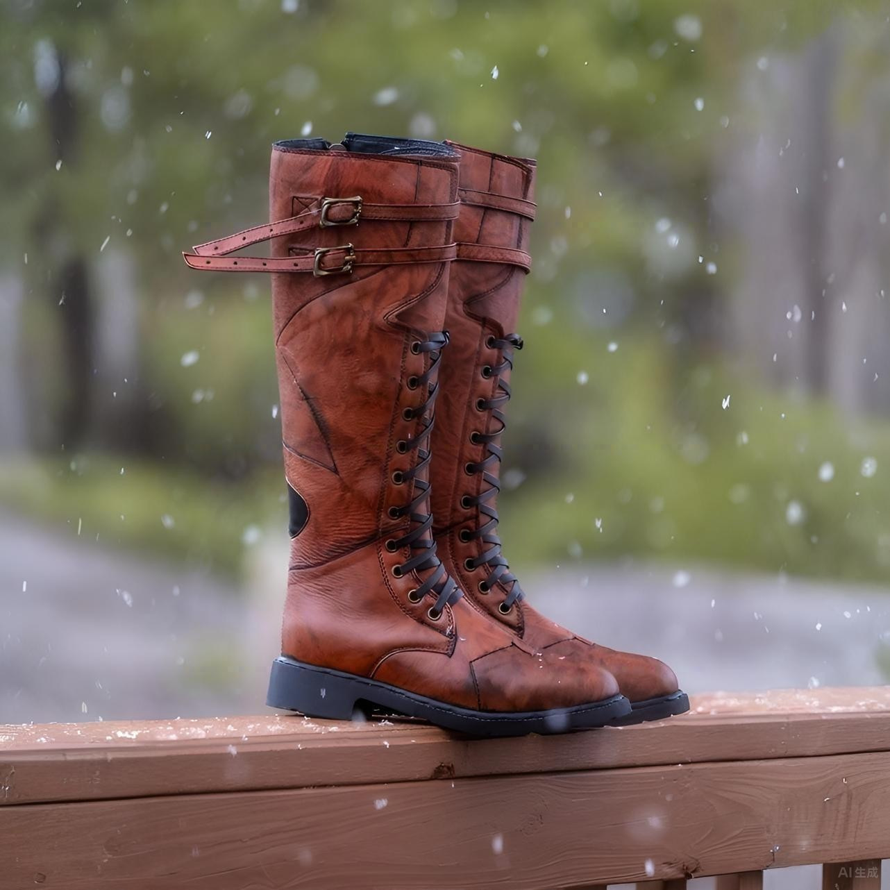 Vintage Style Women Fashion - Men's Leather Knee-High Combat Boots Lace-Up