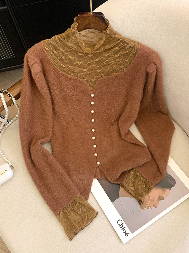 Turtleneck Knit 90S - Women's Coffee Pullover Turtleneck Sweater Harajuku