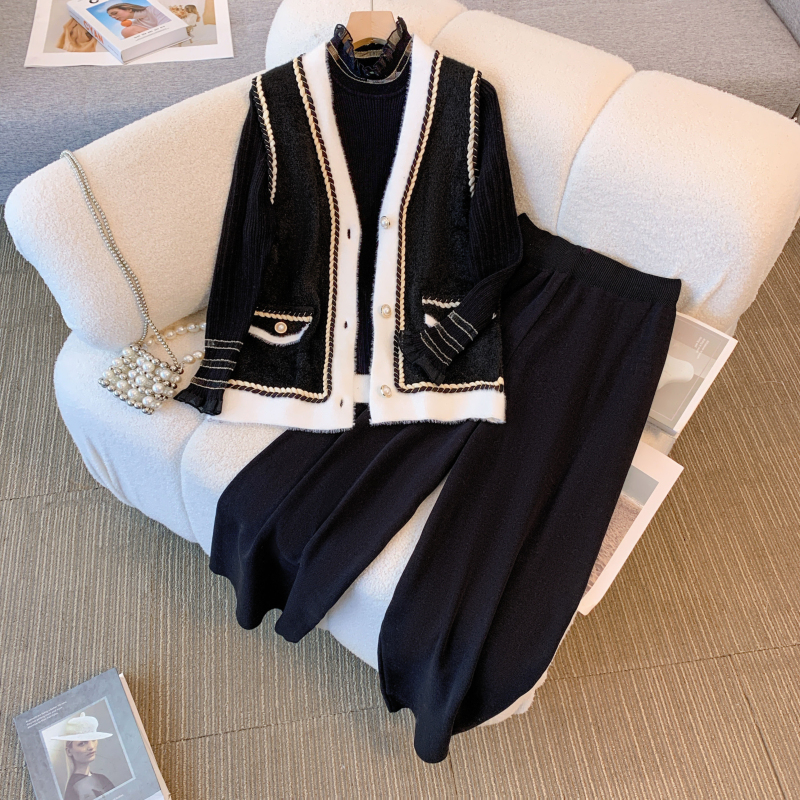 Turtleneck Knit 90S - Black Warm 3 Piece Sets Womens