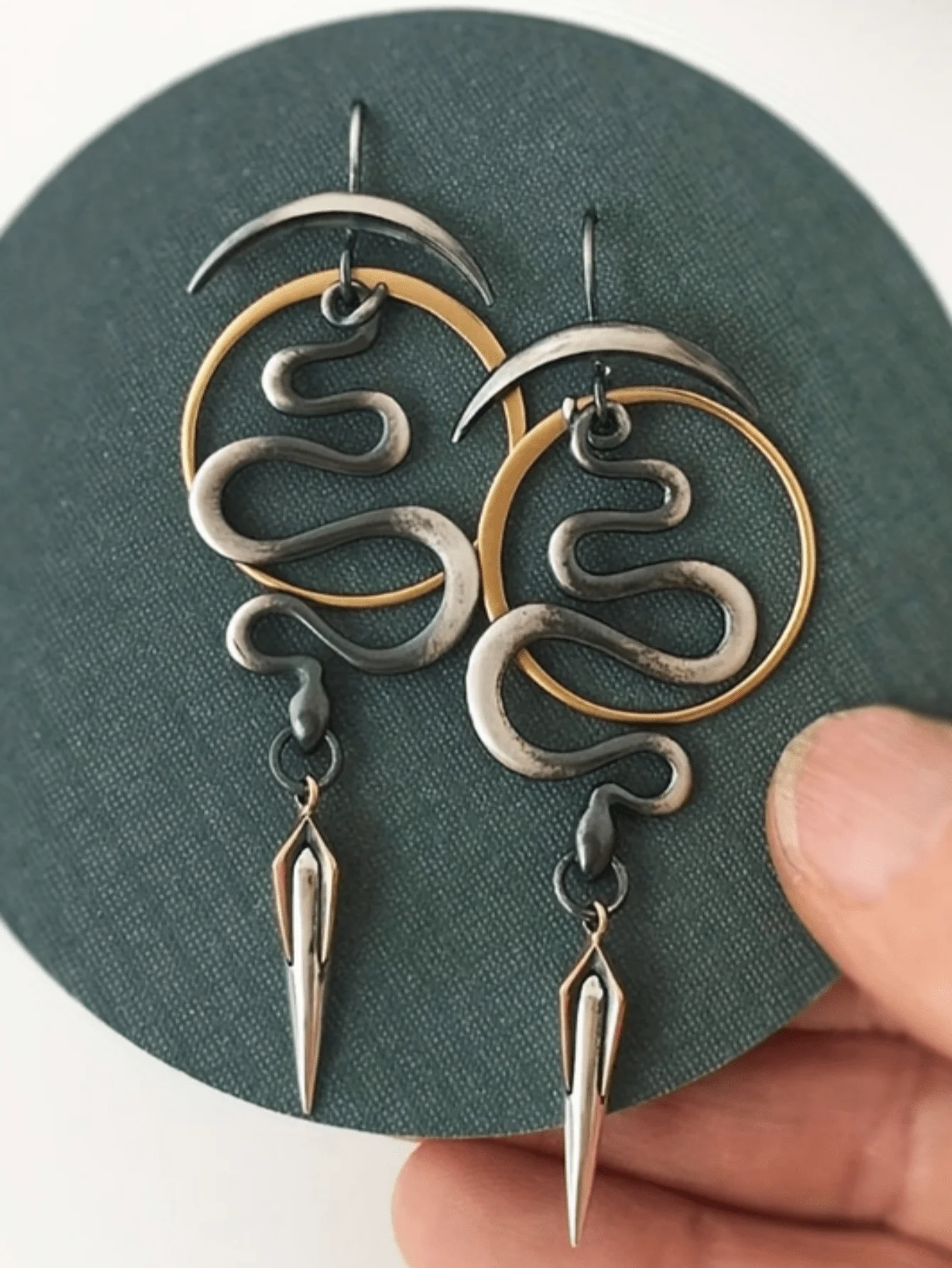 Vintage Fashion Jewelry - Vintage asymmetrical geometric earrings with snake