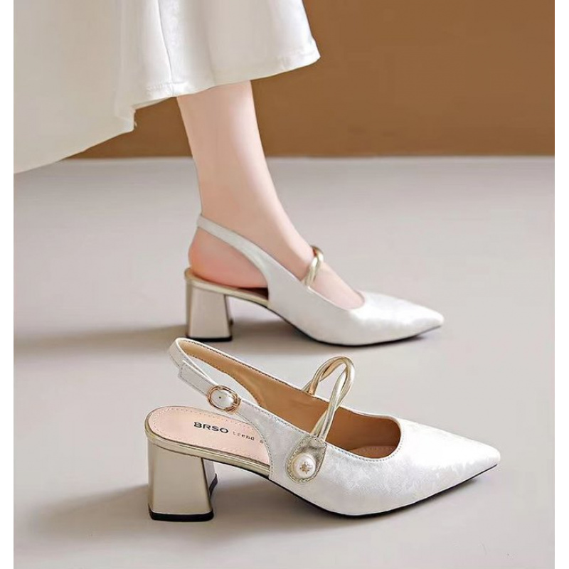 Vintage Style Women Fashion - New Chinese-style elegant satin pointed-toe backless