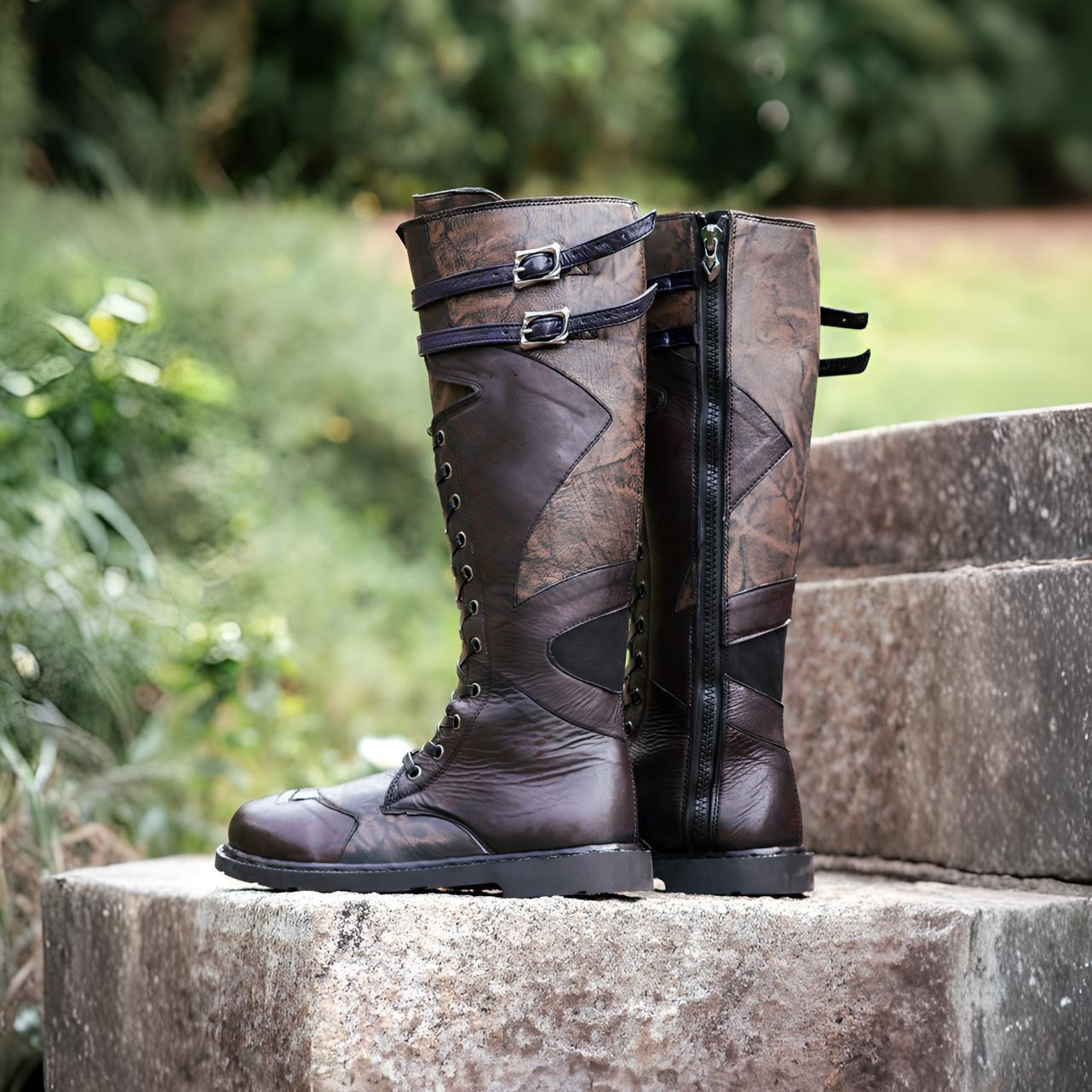 Men's Leather Knee-High Combat - Vintage Style Women Fashion recension och pris