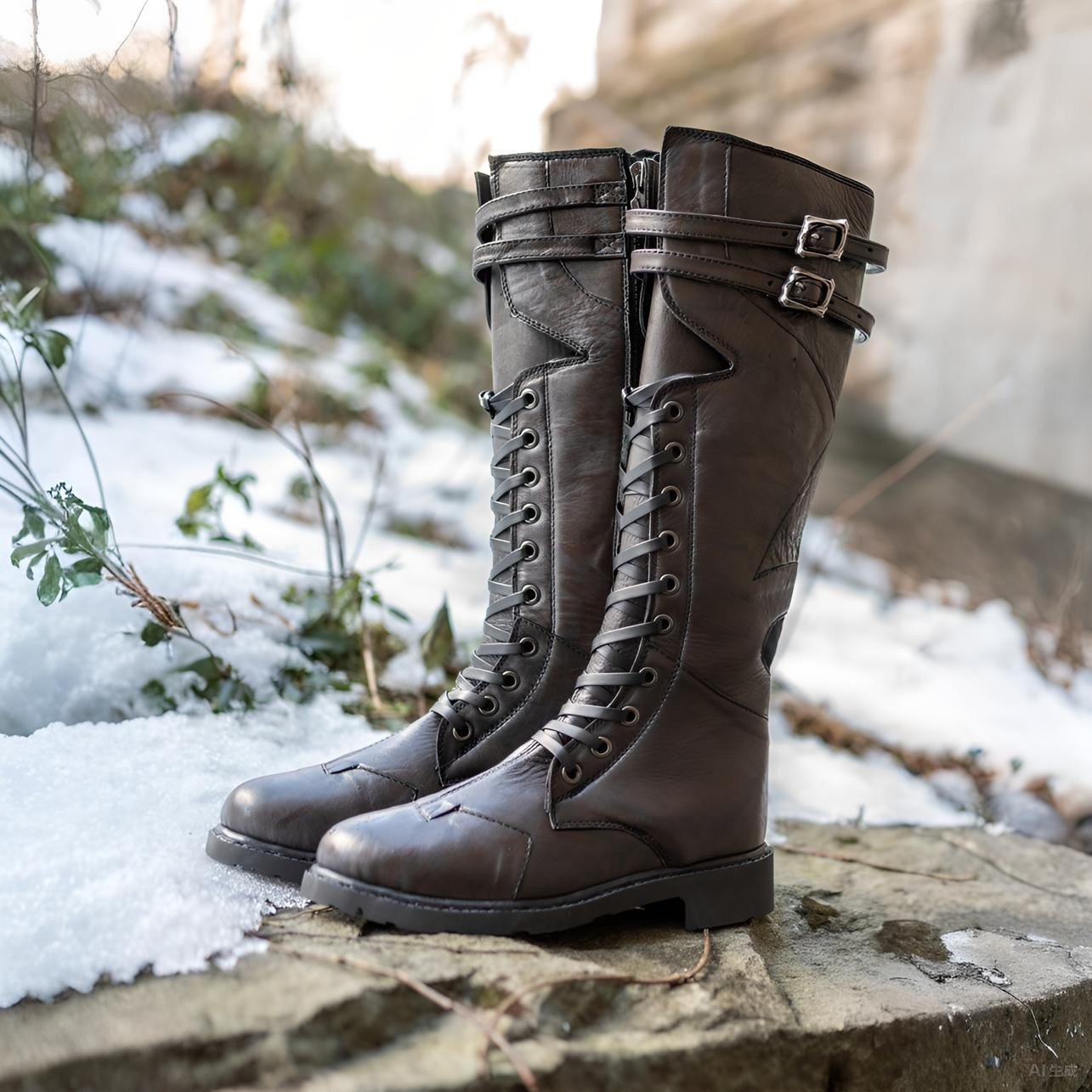 Men's Leather Knee-High Combat - Vintage Style Women Fashion recension och pris