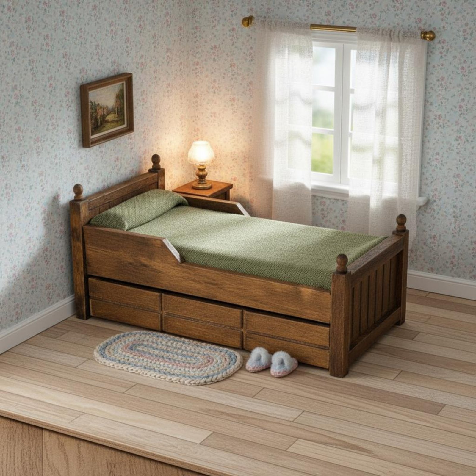 1:12 Scale Wooden Bed Handmade - Vintage Fashion Doll recension och pris