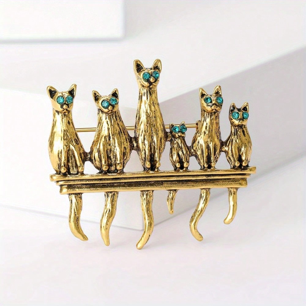 Vintage Gold-Tone Cat Family B - Vintage Fashion Enthusiasts recension och pris