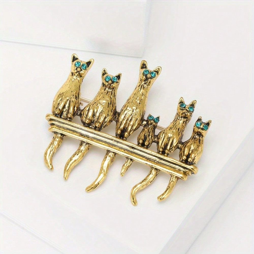 Vintage Gold-Tone Cat Family B - Vintage Fashion Enthusiasts recension och pris