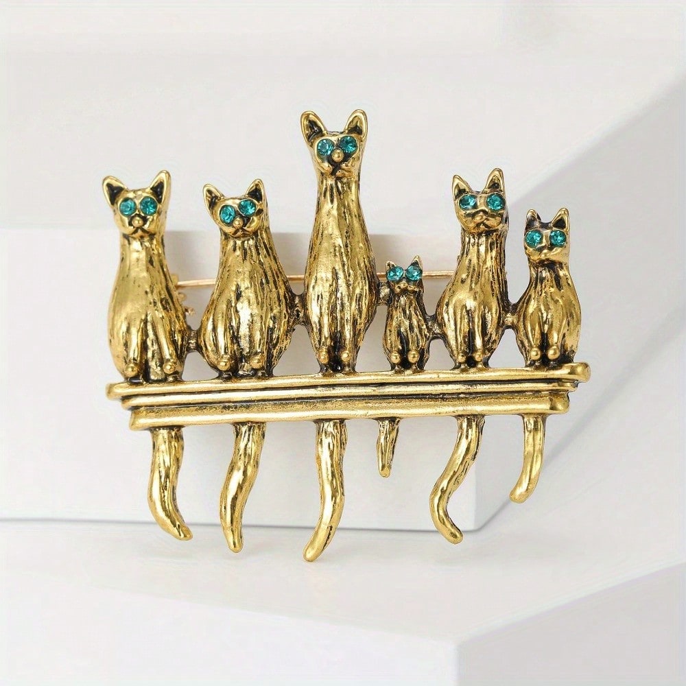 Vintage Gold-Tone Cat Family B - Vintage Fashion Enthusiasts recension och pris