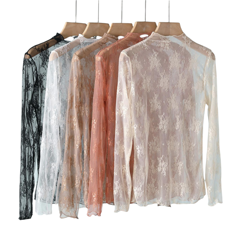 JIAYAN Spring New Lace Blouse  - Turtleneck Knit 90S recension och pris