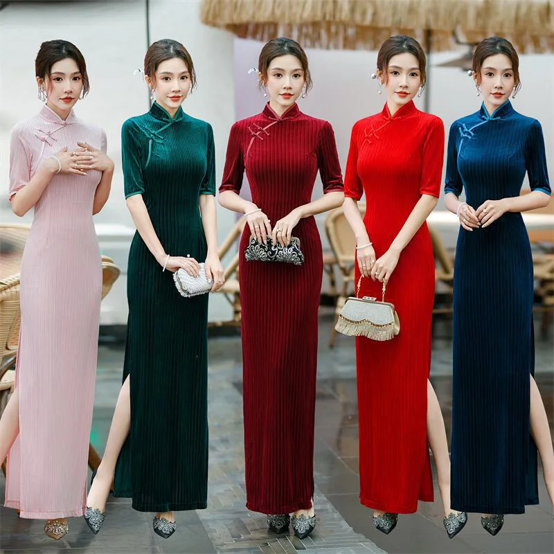 8 Colors Women Velvet Cheongsa - Vintage Fashion Show recension och pris