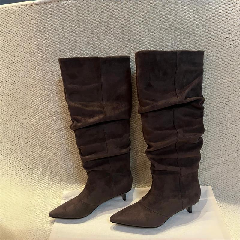 Suede Slouch Knee High Boots W - Vintage Fashion Design recension och pris