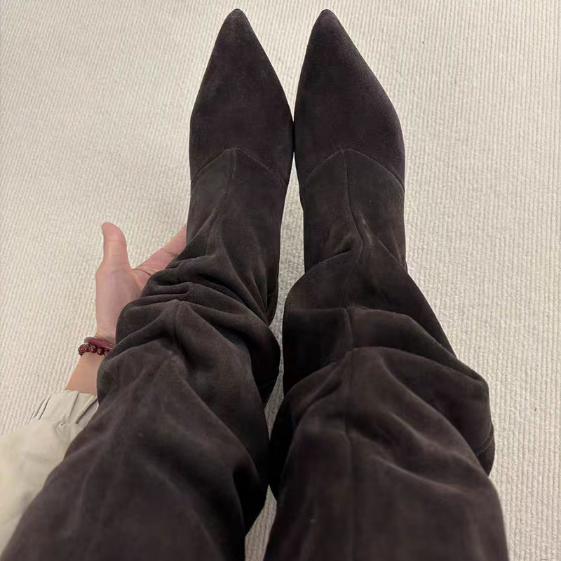Suede Slouch Knee High Boots W - Vintage Fashion Design recension och pris
