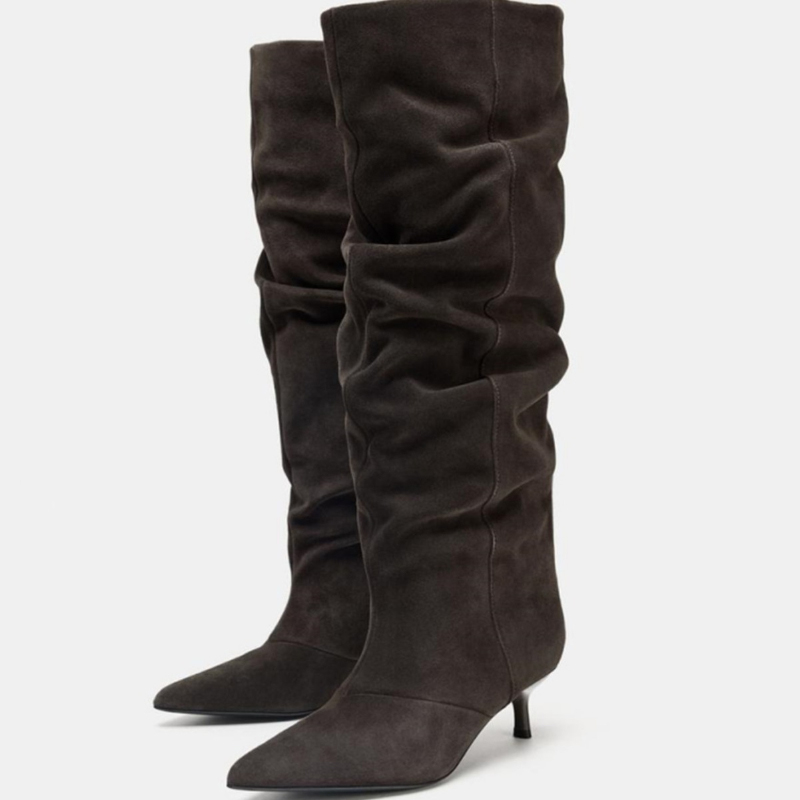 Suede Slouch Knee High Boots W - Vintage Fashion Design recension och pris